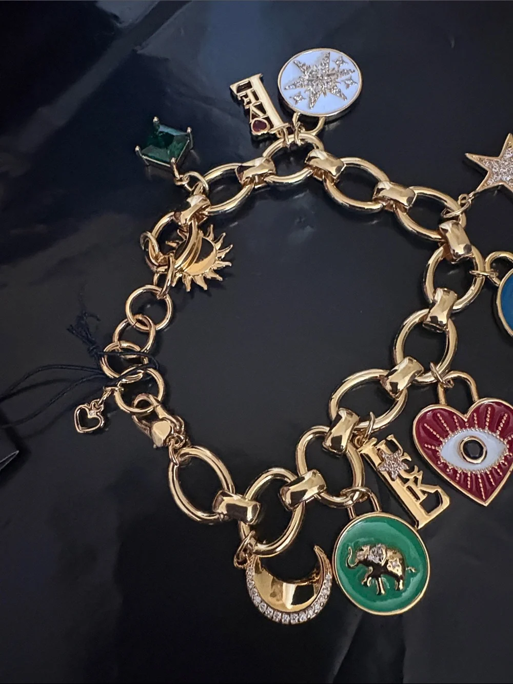 kate spade Gold-Tone Crystal & Mother-of-Pearl Evil Eye Heart Charm Bracelet - Picture 2 of 6
